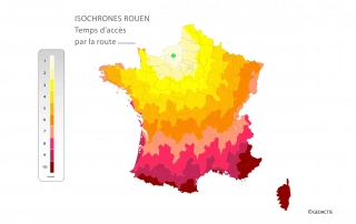 le temps de parcours france nord sud - déplacement par la route en France - isochrone France